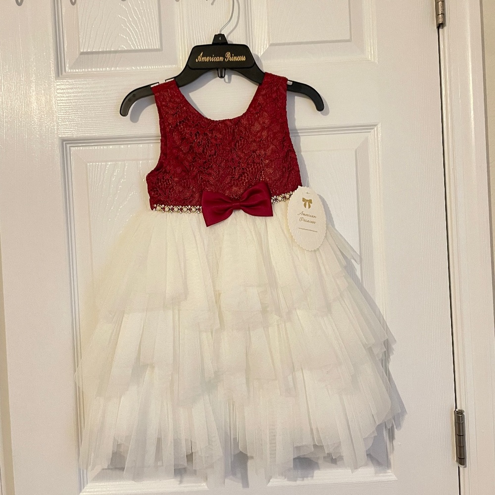 NTW American Princess Girl Dress Size 4 Red and White